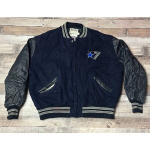 Dallas Cowboys Jacket Men's XL Blue Varsity DeLong Leather Sleeve NFL Football
